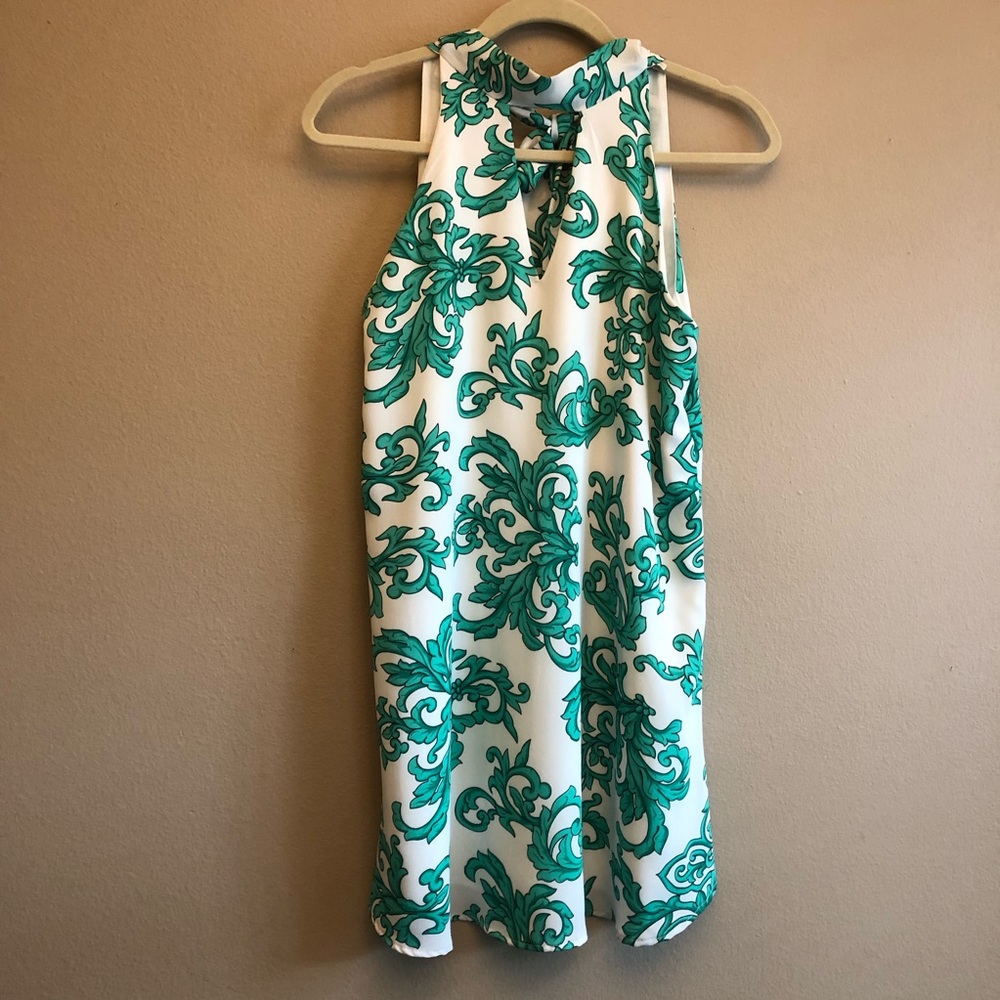 Teal/White Patterned keyhole Dress